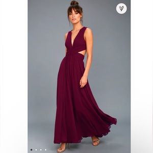 Lulu’s vivid imagination plum purple cutout maxi dress